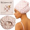 Kitsch Luxury Shower Caps for Women Reusable Waterproof - Large Shower Cap for Women, Non-slip, Quick-dry Hair Cap for Long and Short Hair, Comfortable and Stylish Design - Blush Dot