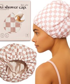 Kitsch Luxury Shower Caps for Women Reusable Waterproof - Large Shower Cap for Women, Non-slip, Quick-dry Hair Cap for Long and Short Hair, Comfortable and Stylish Design - Blush Dot