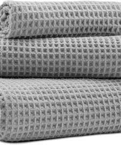 New Microfiber Waffle Bath Towels, 3 Pieces, Oversized, Soft, Absorbent, Fast Drying, Lint Free, Includes Bath, Face and Hand Towels