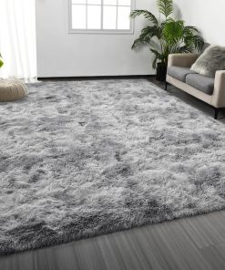 Large Shag Area Rugs 6 x 9, Tie-Dyed Plush Fuzzy Rug for Living Room, Ultra Soft Fluffy Furry Rugs for Bedroom, Indoor Carpet Nursery Rugs for Kids Room Home Decor, Light Grey