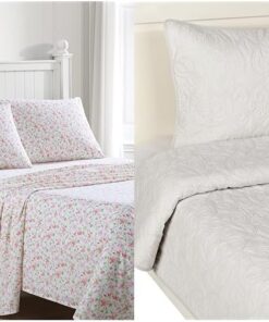 Laura Ashley Felicity Collection Quilt Set-100% Cotton, Reversible, All Season Bedding with Matching Sham(s), Pre-Washed for Added Softness, Twin, White