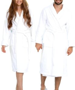 BIOLINEN 100% Cotton Terry Shawl Collar Bathrobe with Slippers