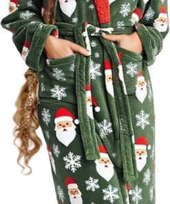 TIKITIDES Women Fleece Floral Fruit Print Bathrobe Valentine Robe Soft Flannel Lounge Robe Cute Lightweight Gown with Belt