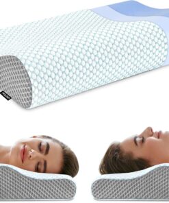 Memory Foam Pillows Neck Pillow Bed Pillow for Sleeping, Ergonomic Cervical Pillow for Neck and Shoulder Pain Relief,Orthopedic Contour Pillow for Side Back Stomach Sleeper(Blue&Grey)