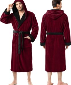NY Threads Mens Robe with Hood, Luxury Plush Fleece Hooded Mens Bathrobe, Spa Bath Robe for Men