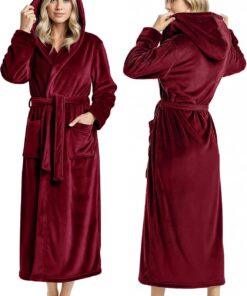 NY Threads Women's Fleece Hooded Bathrobe Plush Long Spa Robe, Medium