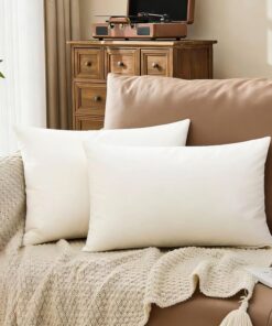 BPC Organic Feather Down Throw Pillow Inserts 18x18 Inches, 100% Cotton Cover, Square Decorative Feather Pillow Inserts Set of 2 for Bed, Sofa and Couch, White