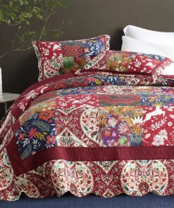 camandy Cotton Bedspread Quilt Bedding Sets 3 Pieces Reversible Coverlet Sets Comforters Rustic Floral Patchwork Blue White Bedspread, King Size