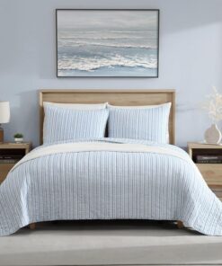 Nautica - Twin Quilt Set, Reversible Cotton Bedding with Matching Sham, Casual Home Decor for All Seasons (Coleridge Stripe Light Blue, Twin)