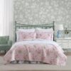 Laura Ashley - Twin Quilt Set, Reversible Cotton Bedding with Matching Sham, Medium-Weight for Year Round Use, Dorm Essentials, Coquette Room Decor (Veronicas Bouquet Pink)