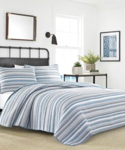 Nautica - Queen Quilt Set, Soft & Breathable Cotton Bedding with Medium Weight Feel, Reversible 3 Piece Bed Set with Matching Pillowcases (Jettison Grey)