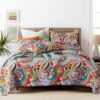 Qucover Cotton Quilt Set, Queen Size, Multicolor Paisley, Boho Style, Soft Lightweight Coverlet with 2 Pillow Shams, 90x98 Inches