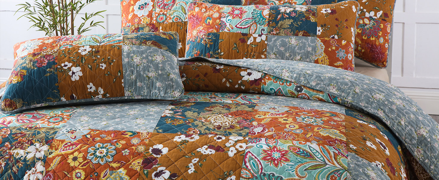 cotton  bedspread coverlet quilt bedding sets floral real patchwork bedspread comforters king queen